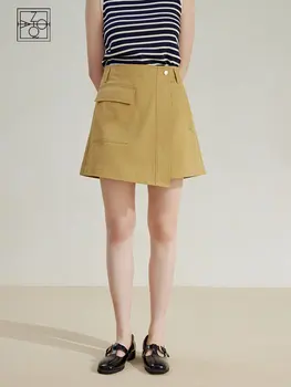 ZIQIAO Estilo Clássico de Cintura Alta Retro Ferramentas Saia de Uma linha de Calças para as Mulheres de Design Casual Carga Shorts Feminino de Verão Novo