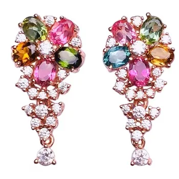 Moda stud earings de Novo no Doce cor de arco-íris flor de cristal de borla brincos para mulheres requintadas charme jóias de prata