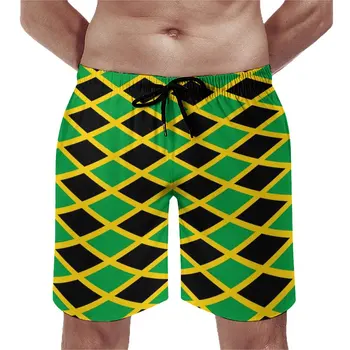 Bandeira Da Jamaica Board Shorts De Verão Preto Verde Surfar Conselho De Calças Curtas Masculino Seca Rápido, Havaí Padrão Plus Size Troncos De Natação