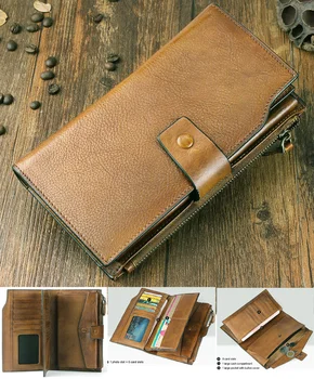 Moda autêntico Vintage Carteira de Couro Homens bolsa Leathe Masculino embreagem Longo da carteira saco de dinheiro titular do cartão de crédito