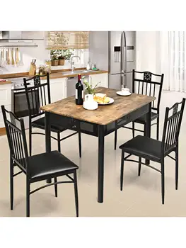 5PCS Conjunto de Jantar Mesa de Metal e 4 Cadeiras de Cozinha pequeno-Almoço Móveis de cozinha, mesa e cadeiras de economia de espaço, mobiliário