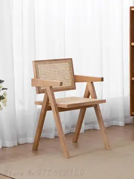 Nordic madeira maciça, encosto de vime cadeira de jantar de líquido vermelho ins vento Chandigarh cadeira retro varanda de lazer poltrona