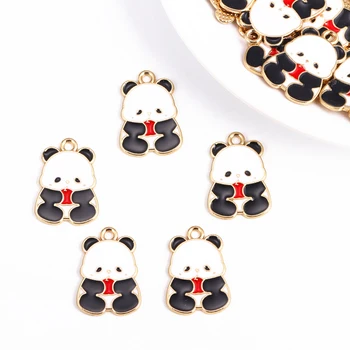 10Pcs/Lot Kawaii Metal Esmalte Panda Encantos Animal Bonito Pingentes Acessórios Para DIY Jóias Chaveiro Colar Brincos Fazer