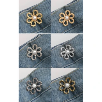 Jeans Botão De Flor Jean Botão Pinos De Calças De Cintura Esticador Material De Liga De