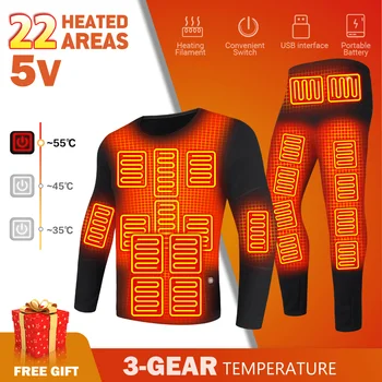 Aquecida Jaqueta roupa interior Térmica Aquecimento de Inverno, a Jaqueta de Esqui Aquecida Casaco de Lã Quente de Outono Superior Calças USB do Aquecimento Elétrico de Pano