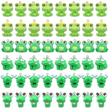 48 PCS Sapo Encantos Para Fazer Jóias em Massa de Animais Bonitos Pingentes Sapo Verde Chaveiro Encantos Pequena Jóia de Tomada de Encantos