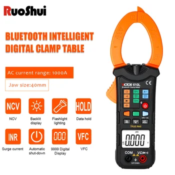 RuoShui 610L Bluetooth Digital Medidor da Braçadeira de 10000 Contagens Atual Hz Ohm Resistência Capacitância LCD Ture RMS AC/DC Tensão Tester