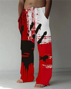 Homens Abstrato da Arte Casual Esqueleto Calças Baggy Pintura Bolsos da Calça com Cordão Elástico na Cintura Cruz Calças de Yoga Conforto
