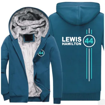 Piloto de F1 Lewis Hamilton Digital 44 Homens Camisola de Inverno Casaco de Lã Grossa, Quente Zíper Casaquinho com Capuz de Jumpers de Manga comprida casaco