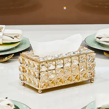 Nordic-estilo Criativo Caixa de Tecido Crystal Caixa de Papel em Casa a Luz de Luxo, Decoração de Sala de estar, Mesa de Trabalho de Metal High-end de Armazenamento