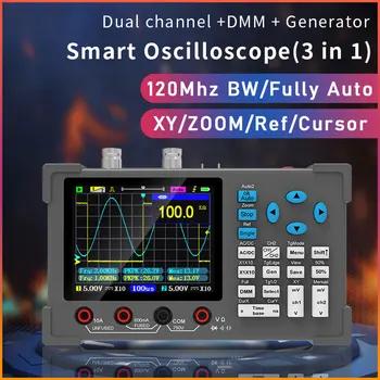 DSO3D12 3 em 1 Osciloscópio Digital Portátil 120 mhz de largura de Banda de Canal Duplo Multímetro integrado+Gerador de Sinal de Ecrã IPS