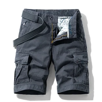 4 a Cor do Verão do Algodão dos Homens Shorts de Carga Exterior Moda Reta Shorts Ocasionais de Multi-bolso de Calças Curtas Masculino da Marca