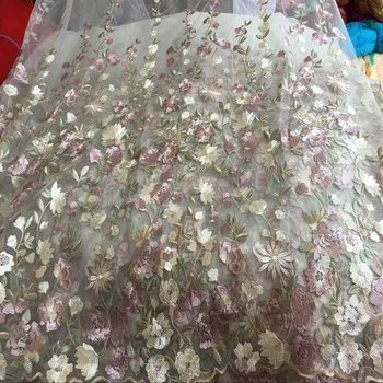 120*100 cm Multicolor Flor Líquido de Tecido Bordado Africana Material do Laço Costurar Sobre o Vestido de Noiva com Roupas de Tecido de Retalhos de Diy