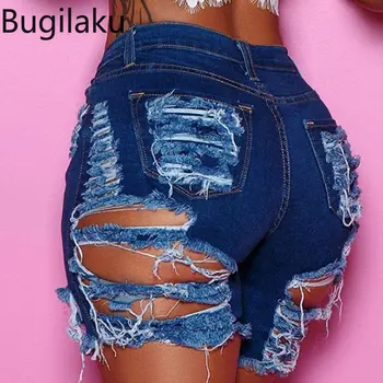 Bugilaku Cintura Alta Slim Shorts Jeans Mulheres Oco Buraco Sexy de Todos-jogo Curto Feminino Moda Streetwear Verão Spodenki