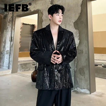 IEFB Elgance Homens de gradientes de cor do paletó de Moda Sequinsjackets coreano Bonito Tendência Masculina Casual Blazers Personalidade Tops 9C1988