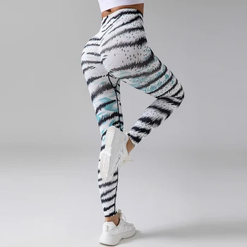 Europeus e Americanos Impresso Calças de Yoga para Mulheres de Cintura Alta Elevação de Quadril Elástico Leggings Execução Esportes Respirável Calças de Fitness