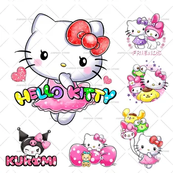 Impresso Hello Kitty Adesivos de Ferro sobre a transferência de Calor Para Roupas de Bebê de desenhos animados Bonitos Kuromi Térmica em Crianças T-shirt Apliques de Decoração