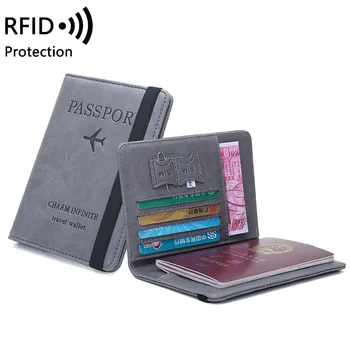 Mulheres Homens RFID Vintage Negócios Capa de Passaporte Titular Organizador Multi-Função de Cartão de IDENTIFICAÇÃO de Couro PU Carteira Caso de Acessórios de Viagem