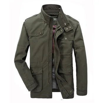 Homens Militar do Algodão Carga Jaqueta Causal Blusão de Voo Bomber Jackets Multi-bolso Outwear Plus Size 7XL casaco Longo