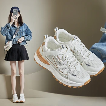 2024 Outono Novos Calçados Esportivos para Mulheres Moda Casual Aumento de Tênis Feminino de Cor Sólida Senhoras Zapatos De Mulher