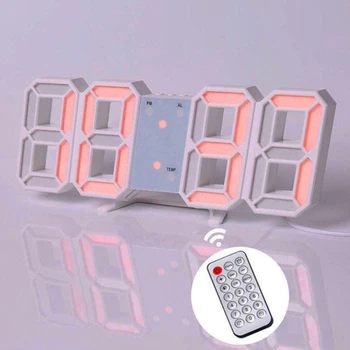 LED 3D Digital Relógio de Parede Relógio de Alarme com Controle Remoto, com o Tempo, Data, Temperatura, Tempo de Exibição Para o Quarto Sala Escritório