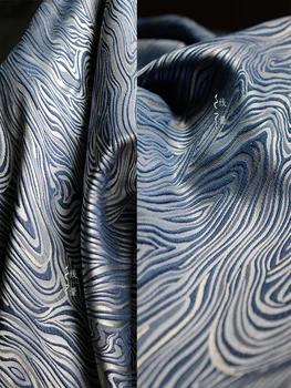 Irregular tridimensional Textura Azul em Tecido Jacquard Artesanal Diy Graduação Designer de Roupas de Tecidos