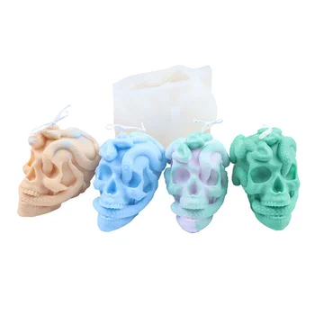 3D do Crânio de Silicone Vela do Molde DIY Halloween Decoração em Artesanato de velas Fazer Sabonete Artesanal Molde de Resina