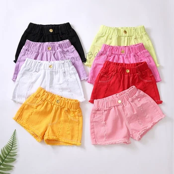 Moda Candy Color Crianças Shorts De 2023 Verão Fina Sólida Shorts Jeans Bolso De Botão Meninas Casual Cool Calça Soft Elastic Shorts