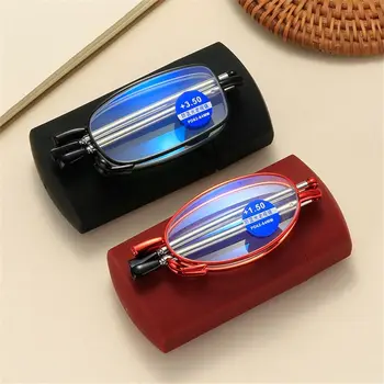 Design MINI Dobrável Óculos de Leitura Homens Mulheres Luz Azul Bloqueando Compacto Leitores de Metal Presbiopia Óculos de Óculos Caso
