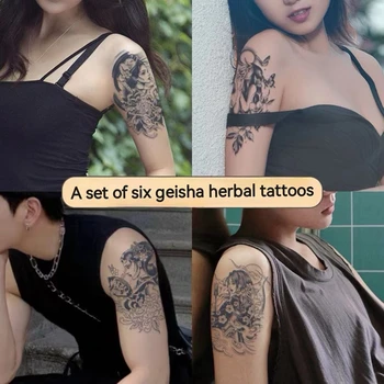 6pc/Set Gueixa Ervas o Suco de Etiqueta da Tatuagem Semi-permanente Impermeável Fake Tattoo Feminino Masculino Duração de Braços, Pernas Artificiais Tatouage Arte