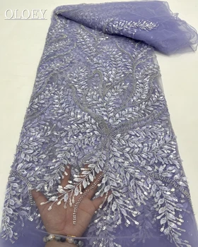 Alta Qualidade da Moda francesa Bordado 3D Flor do Laço de Tecido Africano Nigeriano de Lantejoulas e Miçangas, Rendas do Tecido Para o Vestido de Casamento