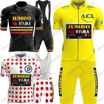 2023 Jumbo VIsma Equipe Trilogia de Ciclismo Jersey Definir a França TDF Líder Amarelo Vermelho de Bolinhas de Ciclismo Roupas Bicicleta de Estrada Shirt Terno
