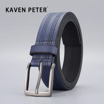 Homens de Moda Pu Couro Azul Cintos de Fivela de Luxo Designer de Moda Famosa Marca Masculina da Cintura para calças de Brim da Alta Qualidade