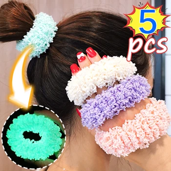 1pcs/5pcs de Fluorescência de Cabelo Laços Sólidos Scrunchies Colorido Luminoso Intestino Hairband Cordas do Ringue Mulheres Meninas Elástico Headwear