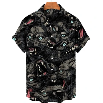 Unisex 2022 Verão Camisa Havaiana Homens 3d Animal Print Camisas para Homens Mulheres Lobo Solto Respirável Superior 5xl Camisa dos Homens
