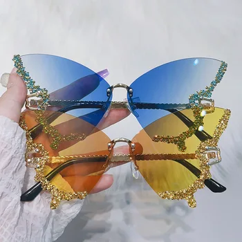 Acessórios de moda de Borboleta, Óculos de sol Personalidade de Cristal Hip Hop UV400 Casual Preto Óculos de sol Óculos para Mulheres Adultas, Homens