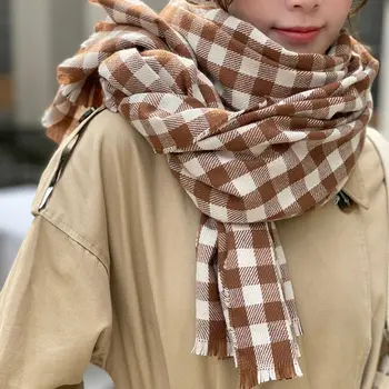 Imitação De Cashmere Para Meninas Engrossado Xadrez Masculina Do Inverno Das Mulheres, Lenços De Malha Mantôs Coreano Longos Xales Grade Envolve