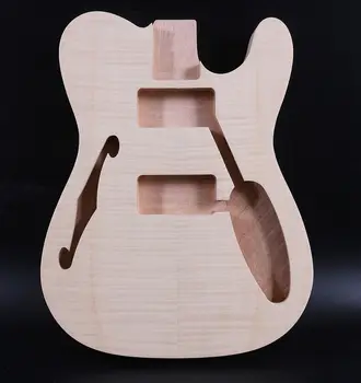 1 Pcs Semi Oca F Buraco Guitarra de Corpo Sólido de Madeira de Maple Flame Folheado Inacabado Guitarra Projeto Captador P90 Volta sem furação de DIY