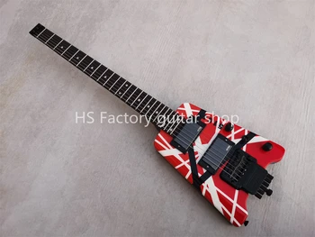 Fábrica Sem Cabeça 6 Cordas De Uma Guitarra Eléctrica Vermelho Branco Tiras Em Rosewood Personalizável