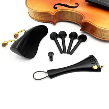 1 conjunto de Recém-Forma de violino 4/4 em ébano, madeira, acessórios peças, acessórios,Arremate+cravelhas+Endpins+o resto do Queixo/Queixo Titular+afinador