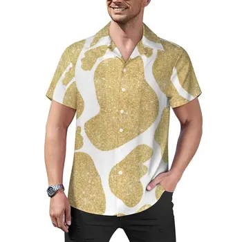 Ouro Branco Vaca Impressão Praia Camisa Glitter Vaca Pontos Havaianas Casual Camisas Moda De Blusas De Manga Curta Gráfico De Roupas Plus Size