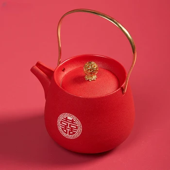 1pc Vermelho Artesanal de Cerâmica Bule de Chá Chinês Pote de Beleza Chaleira Casamento Suprimentos Domésticos Cerimônia do Chá Presentes Personalizados 250ml