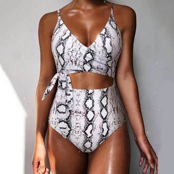 Um Maiô de Peça 2023 Biquíni de Uma Peça de roupa de Banho Sexy Cortar Halter Bodysuit Monokini Leopard Swimswear Mulheres