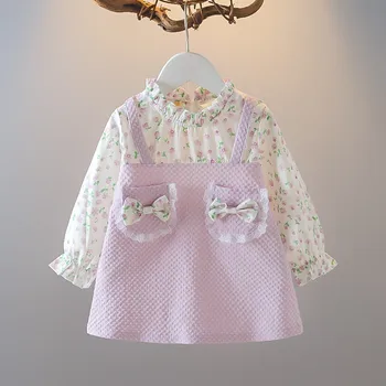 6-36M Primavera de Impressão Vestidos Para Meninas Bonitos do Bebê Roupa de Menina de Moda, Roupas Para recém-nascidos Princesa de Crianças Vestido de 2023
