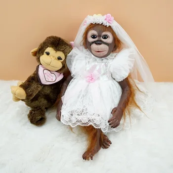 Boneca Reborn 46cm de silicone boneca de vestido de noiva,bebe reborn baby brinquedo/macaco de brinquedo