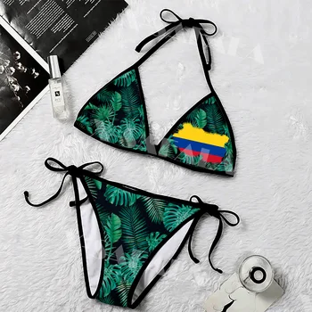 Columbia Plantas Tropicais Estilo de Verão Bandeira de Impressão 3D Womens Micro Biquini moda praia Verão Sexy de Praia, trajes de Banho,