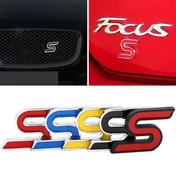 3D Metal S Grelha Frontal Cromado Emblema Emblema do Carro Adesivos Adesivos para Ford Focus Fiesta Ecosport Kuga, Mondeo Everest Estilo Carro