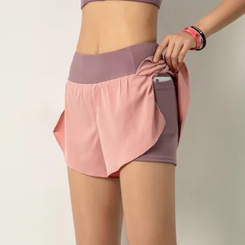 Fitness e esportes bolso do shorts de Mulheres de verão hot pants Anti-brilho ocasional dos esportes de secagem rápida calças Respiráveis calças de yoga