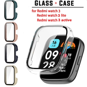 Cobertura completa Cobertura Para Redmi Assistir 3 Ativo Lite Smart Watch vidro Temperado de Caso Para Redmi Watch3 Caso Protetor