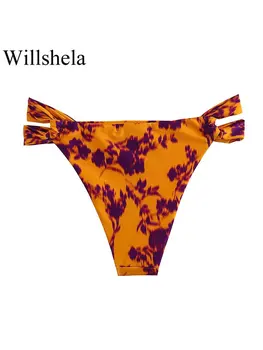 Willehsla Mulheres Fashion Com Estampa Floral E Shorts Apertados Vintage Baixa Elástico Na Cintura Feminina Senhora Chique Shorts